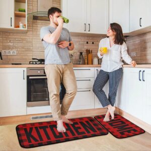 Buffalo Plaid Checked Black Red Kitchen Mat Set of 2 Anti-Fatigue Kitchen Rug Set Washable Non Slip Cushioned Foam Kitchen Runner Rugs and Mats Comfort Standing Mat for Floor Laundry Home Decor