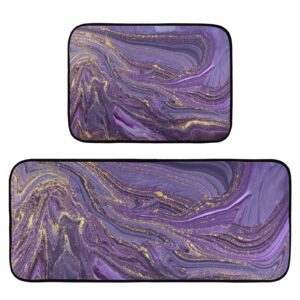 xigua 2 piece purple marble abstract pattern anti-fatigue kitchen rug, waterproof non-slip kitchen mats and comfort elastic cotton interlayer rug for kitchen, floor home, office, sink, laundry
