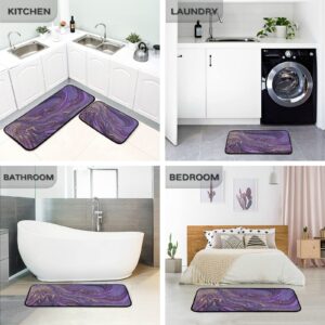 xigua 2 Piece Purple Marble Abstract Pattern Anti-Fatigue Kitchen Rug, Waterproof Non-Slip Kitchen Mats and Comfort Elastic Cotton interlayer Rug for Kitchen, Floor Home, Office, Sink, Laundry