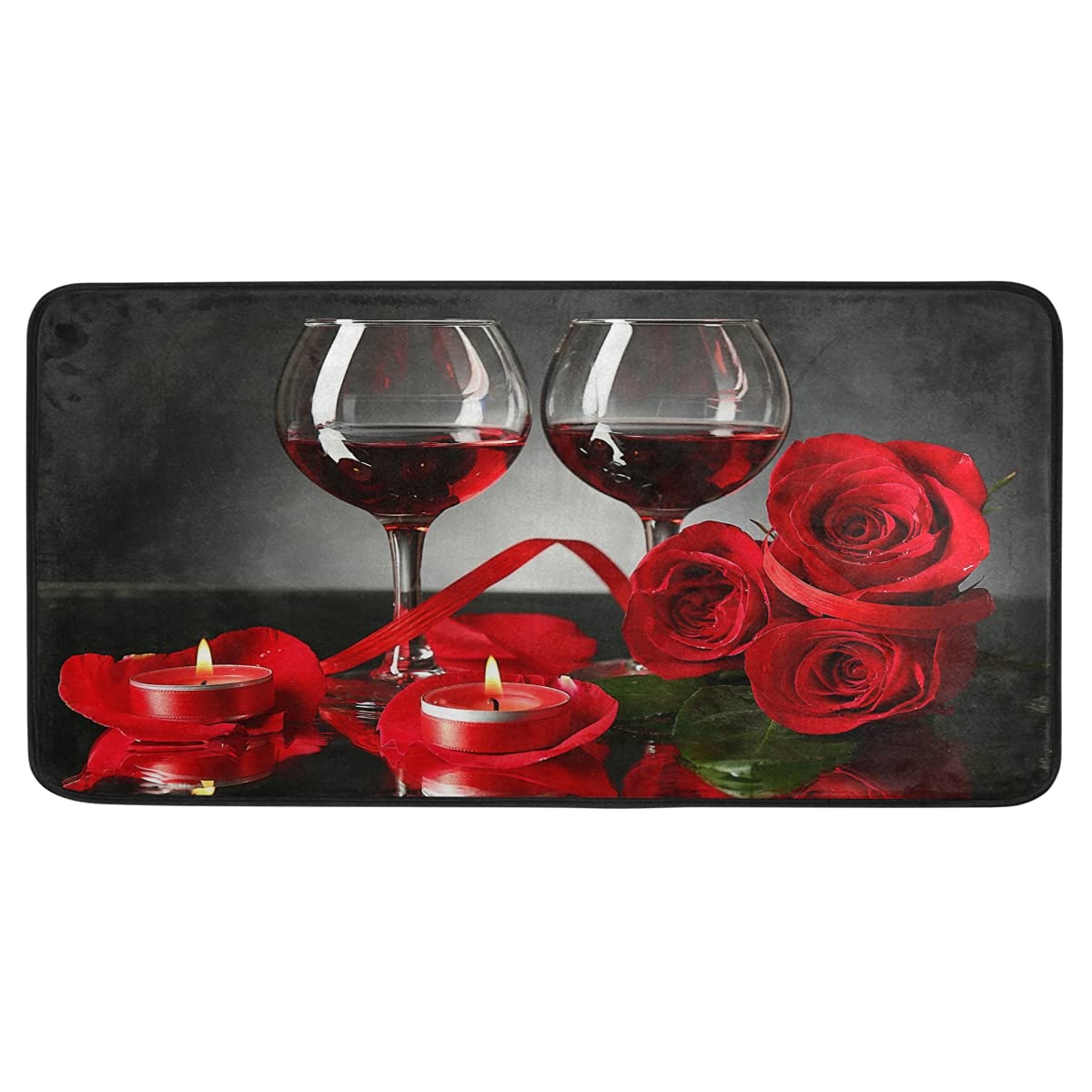 Red Wine Rose Absorbent Kitchen Floor Mat and Rug, 39 x 20 Inches Non-Skid Floor Mats and Rugs for Kitchen, Bathroom, Sink, Indoor, Home Decor