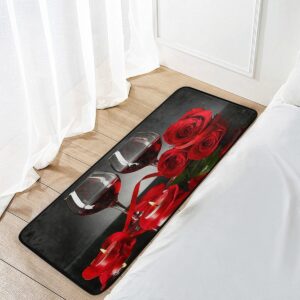 Red Wine Rose Absorbent Kitchen Floor Mat and Rug, 39 x 20 Inches Non-Skid Floor Mats and Rugs for Kitchen, Bathroom, Sink, Indoor, Home Decor