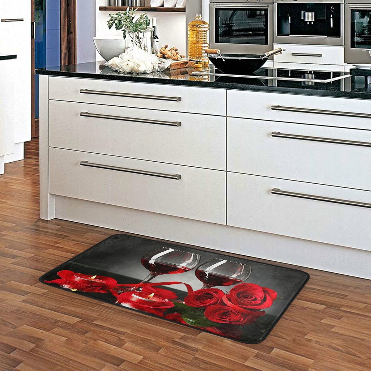 Red Wine Rose Absorbent Kitchen Floor Mat and Rug, 39 x 20 Inches Non-Skid Floor Mats and Rugs for Kitchen, Bathroom, Sink, Indoor, Home Decor