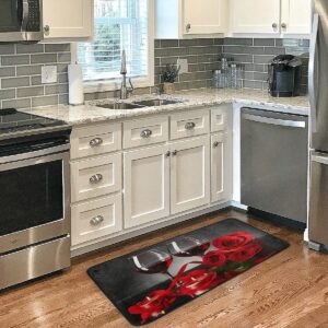 Red Wine Rose Absorbent Kitchen Floor Mat and Rug, 39 x 20 Inches Non-Skid Floor Mats and Rugs for Kitchen, Bathroom, Sink, Indoor, Home Decor