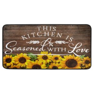 kitchen rug autumn sunflowers wooden seasoned with love 39 x 20 inch non-slip anti fatigue comfort entryway door mats perfect carpet for home decor