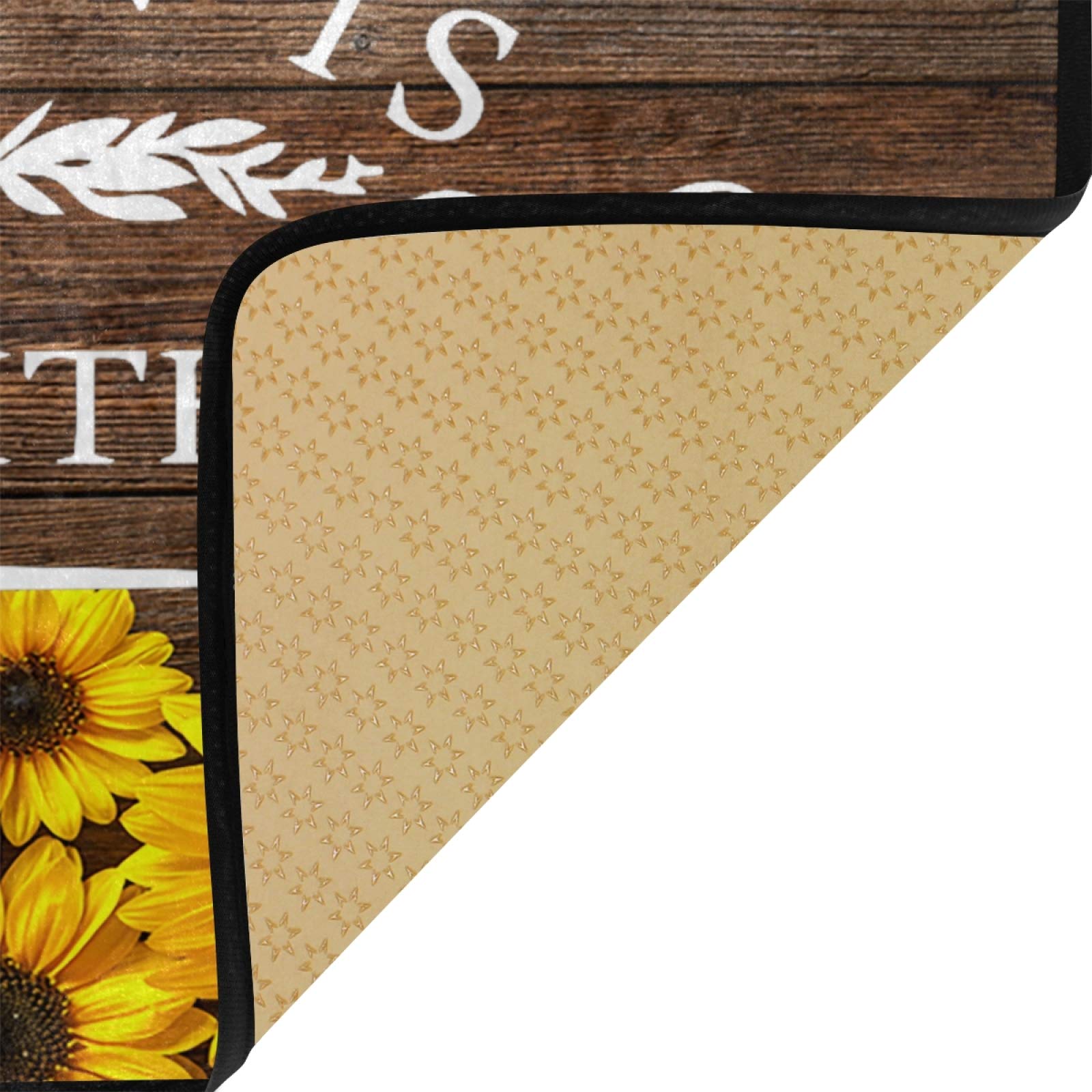 Kitchen Rug Autumn Sunflowers Wooden Seasoned with Love 39 x 20 Inch Non-Slip Anti Fatigue Comfort Entryway Door Mats Perfect Carpet for Home Decor