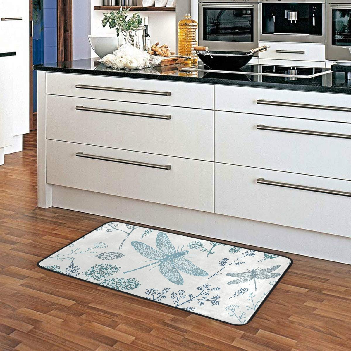 Kitchen Rugs Blue Dragonfly Design Non-Slip Soft Kitchen Mats Bath Rug Runner Doormats Carpet for Home Decor, 39" X 20"