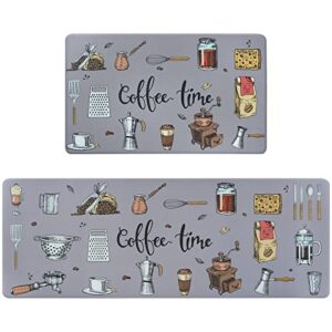 alishomtll 2 pcs kitchen rugs and mats,cushioned anti-fatigue kitchen rugs, waterproof non-slip kitchen mats, washable coffee time kitchen mats for floor kitchen laundry office (17.3"x30"+17.3"x47")