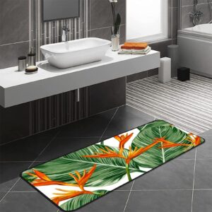 TsyTma Bird's Paradise Flower Kitchen Rug Tropical Flower Floor Mats Washable Non-Slip Bathroom Rug Runner Laundry Room Home Holiday Decor 39x20 Inch