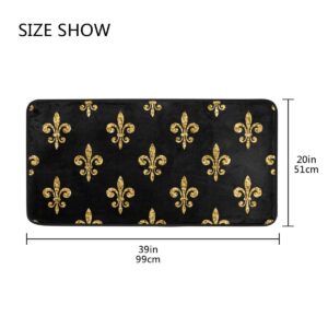 ZZAEO Golden Fleur-De-Lis Floral Black Kitchen Floor Mat Anti-Slip Area Rug Absorbent Soft Comfort Standing Mat Home Decor - 39 x 20 Inch