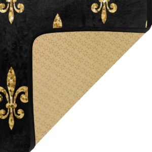 ZZAEO Golden Fleur-De-Lis Floral Black Kitchen Floor Mat Anti-Slip Area Rug Absorbent Soft Comfort Standing Mat Home Decor - 39 x 20 Inch