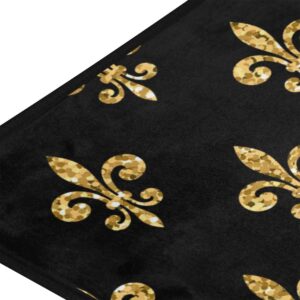 ZZAEO Golden Fleur-De-Lis Floral Black Kitchen Floor Mat Anti-Slip Area Rug Absorbent Soft Comfort Standing Mat Home Decor - 39 x 20 Inch