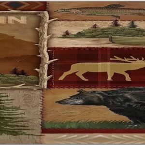 Rustic Cabin Wildlife Kitchen Rug Maple Leaf Bear Moose Deer Country Comfort Standing Mat Farmhouse Floor Mats Washable Cushioned Doormat Anti Fatigue Non-Slip Kitchen Runner Rugs Bedroom Area Carpet