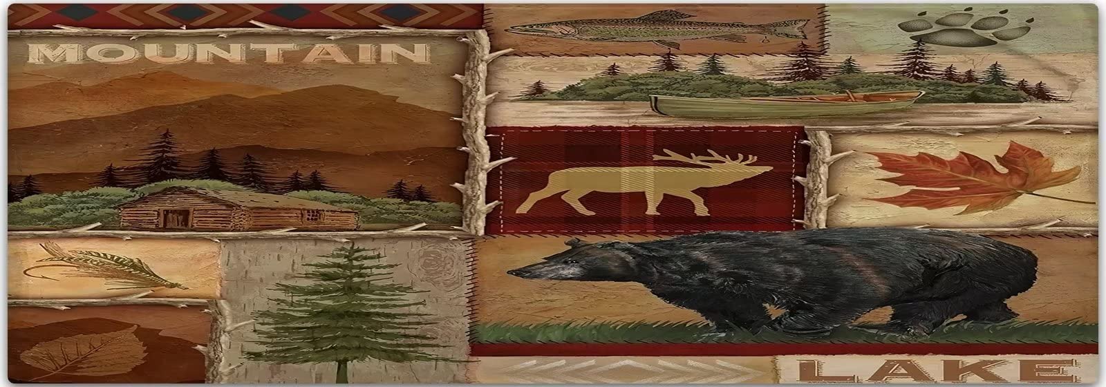 Rustic Cabin Wildlife Kitchen Rug Maple Leaf Bear Moose Deer Country Comfort Standing Mat Farmhouse Floor Mats Washable Cushioned Doormat Anti Fatigue Non-Slip Kitchen Runner Rugs Bedroom Area Carpet