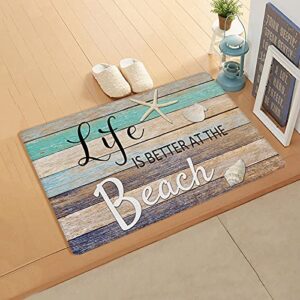 anti fatigue mats for kitchen floor, life is better at the beach rustic wooden cushioned waterproof non-slip kitchen mat and rug, comfort standing kitchen mat for home, sink, laundry, 24x36 inches