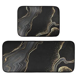 kitchen mats rugs 2 piece set bath mat antifatigue cushioned gold black marble for floor non slip washable (color4)