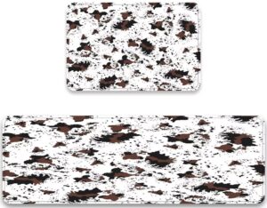 cow print kitchen rug set of 2 comfort floor mats western brown cowhide farm animal country farmhouse vintage cushioned door mat anti fatigue non skid washable bathroom runner rugs area carpet