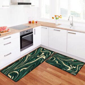 viubgcps kitchen rugs set emerald green black gold marble 1 decor art kitchen mat for floor non-slip washable kitchen runner doormat bath rug carpet comfort standing mats decorations