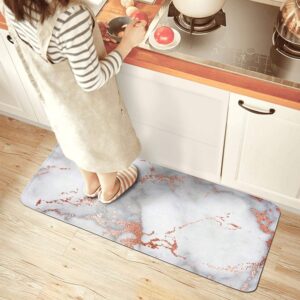 HULOSHIKDL 47"*18" Long Kitchen Mat Rose Gold Marble Microfiber Rubber Backing Non-Slip Water-Absorbent Anti-Fatigue Stylish Foam Kitchen Rugs