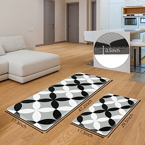 FITHOME Anti Fatigue Kitchen Mat, 2PCS Cushioned Mats for Kitchen Floor/Laundry Room/Office, Waterproof Comfort Rugs at Home (17.3'' x 47.2'' + 17.3'' x 29.5'')