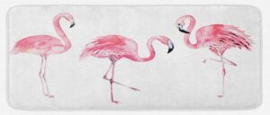 lunarable pink flamingo kitchen mat, exotic birds watercolors nature of brazil rainforests aloha wildlife, plush decorative kitchen mat with non slip backing, 47" x 19", pink white