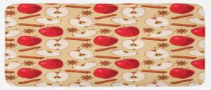 ambesonne apple kitchen mat, quartered and halved apples with cinnamon sticks and star anise diet recipe, plush decorative kitchen mat with non slip backing, 47" x 19", beige cinnamon red