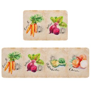 vegetables four prints 2 pcs memory foam kitchen mats, water absorbent kitchen rugs, anti-skid kitchen mat and rug for kitchen, floor home, office, laundry, sink retro kraft paper texture