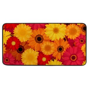 long kitchen rugs non slip washable bath mat kitchen runner rug red orange yellow gerbera flowers water absorption and quick drying anti fatigue comfort flooring carpet 39 x 20 inch