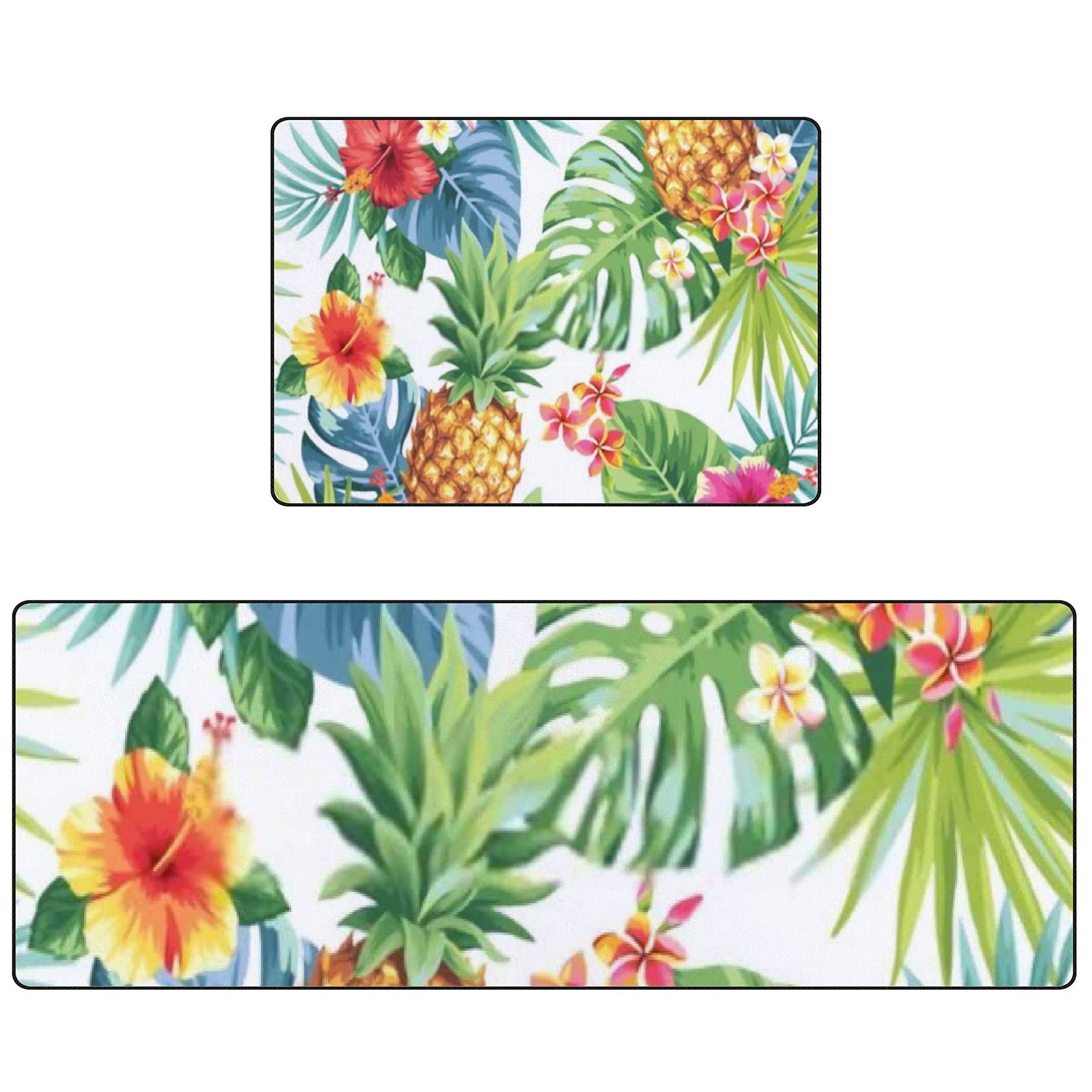 Vantaso Kitchen Mat Rug Tropical Pineapples Flowers Palm Leaves Set of 2 Cushioned Non-Slip Kitchen Floor Mats Comfort Runner Rugs