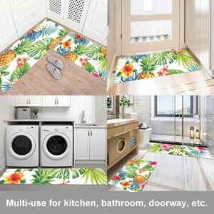 Vantaso Kitchen Mat Rug Tropical Pineapples Flowers Palm Leaves Set of 2 Cushioned Non-Slip Kitchen Floor Mats Comfort Runner Rugs