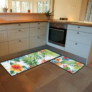 Vantaso Kitchen Mat Rug Tropical Pineapples Flowers Palm Leaves Set of 2 Cushioned Non-Slip Kitchen Floor Mats Comfort Runner Rugs