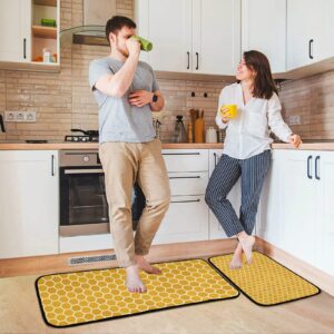 Kitchen Rugs and Mats 2 Pieces Yellow Honeycomb Pattern Anti Fatigue Kitchen Rug Set Non Slip Bath Mat Entry Floor Carpet Entrance Door Mat Runner 20"x28"+20"x47" 20"x28"+20"x47"