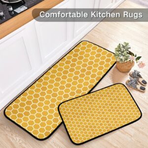 Kitchen Rugs and Mats 2 Pieces Yellow Honeycomb Pattern Anti Fatigue Kitchen Rug Set Non Slip Bath Mat Entry Floor Carpet Entrance Door Mat Runner 20"x28"+20"x47" 20"x28"+20"x47"