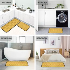 Kitchen Rugs and Mats 2 Pieces Yellow Honeycomb Pattern Anti Fatigue Kitchen Rug Set Non Slip Bath Mat Entry Floor Carpet Entrance Door Mat Runner 20"x28"+20"x47" 20"x28"+20"x47"