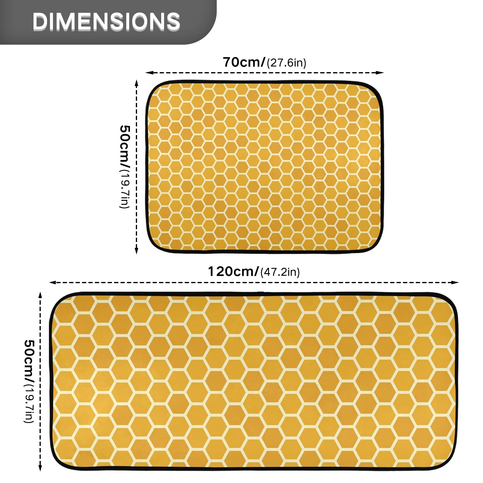 Kitchen Rugs and Mats 2 Pieces Yellow Honeycomb Pattern Anti Fatigue Kitchen Rug Set Non Slip Bath Mat Entry Floor Carpet Entrance Door Mat Runner 20"x28"+20"x47" 20"x28"+20"x47"