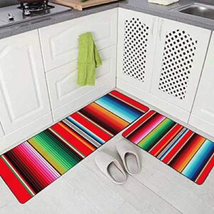 musesh soft kitchen rugs 2 pieces,mexican rug pattern serape stripes detail background with colors washable non-slip kitchen mat set 17"x48"+17"x24" rug for kitchen