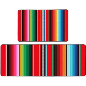 Musesh Soft Kitchen Rugs 2 Pieces,Mexican Rug Pattern Serape Stripes Detail Background with Colors Washable Non-Slip Kitchen Mat Set 17"X48"+17"X24" Rug for Kitchen