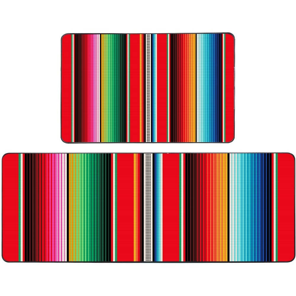 Musesh Soft Kitchen Rugs 2 Pieces,Mexican Rug Pattern Serape Stripes Detail Background with Colors Washable Non-Slip Kitchen Mat Set 17"X48"+17"X24" Rug for Kitchen
