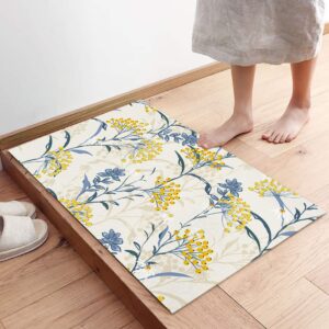 Zadaling 2Piece Kitchen Rugs Set Vintage Floral Plant Summer Flowers Yellow Blue Absorbent Kitchen Floor Mats for Sink,Washable Kitchen Area Rugs Non Slip Doormat Pad Carpet 16"x24"+16"x47"
