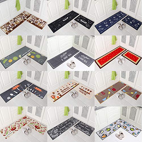 Carvapet Non-Slip Kitchen Mat Set Rubber Backing Doormat Runner Rug Set, Fruit Design (Grey 15"x47"+15"x23"+15"x23")