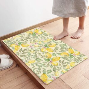 Door Mat for Bedroom Decor, Summer Fruit Yellow Lemon Texture Floor Mats, Holiday Rugs for Living Room, Absorbent Non-Slip Bathroom Rugs Home Decor Kitchen Mat Area Rug 18x30 Inch