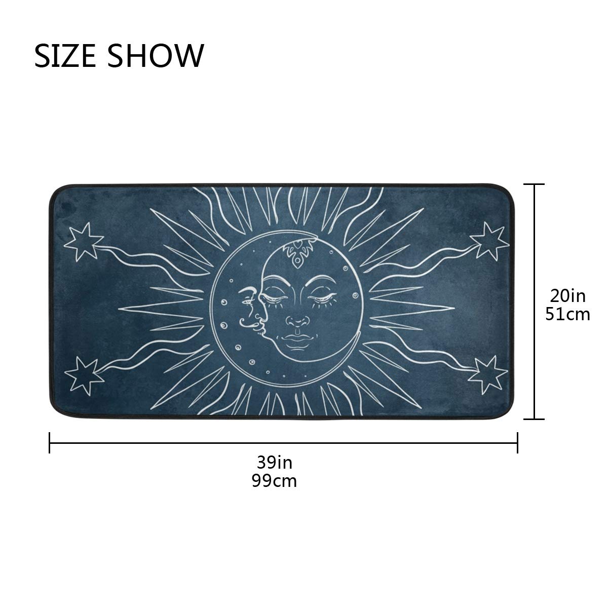 Sun and Moon Kitchen Rug Mandala Celestial Door Mat Bath Rug Home Decor Floor Mat Non-Slip Carpet for Kitchen Living Bedroom 39 x 20 Inch