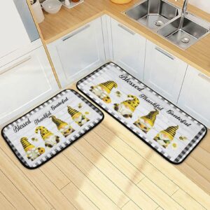 zoeo kitchen mats gnomes set of 2 bee sunflower farmhouse floor rug memory foam shower runner absorbent non slip light for home hotel door laundry thick soft washable