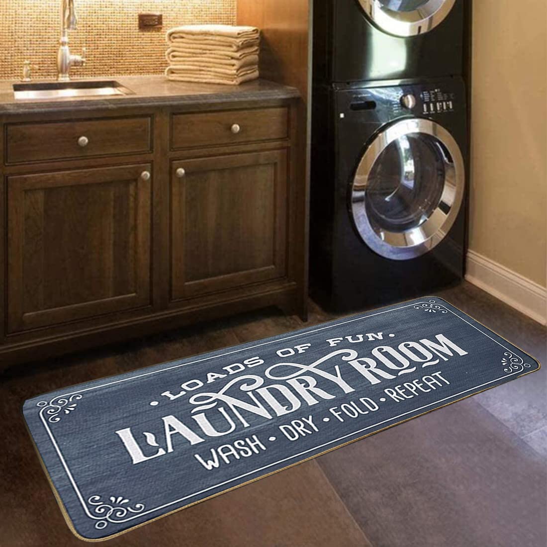 Poowe Farmhouse Laundry Room Rugs Runner and Mats,Non Slip Waterproof Laundry Mats Kitchen Floor Carpet Durable Cushioned Natural Rubber Area Rug for Laundry Room Kitchen Bathroom