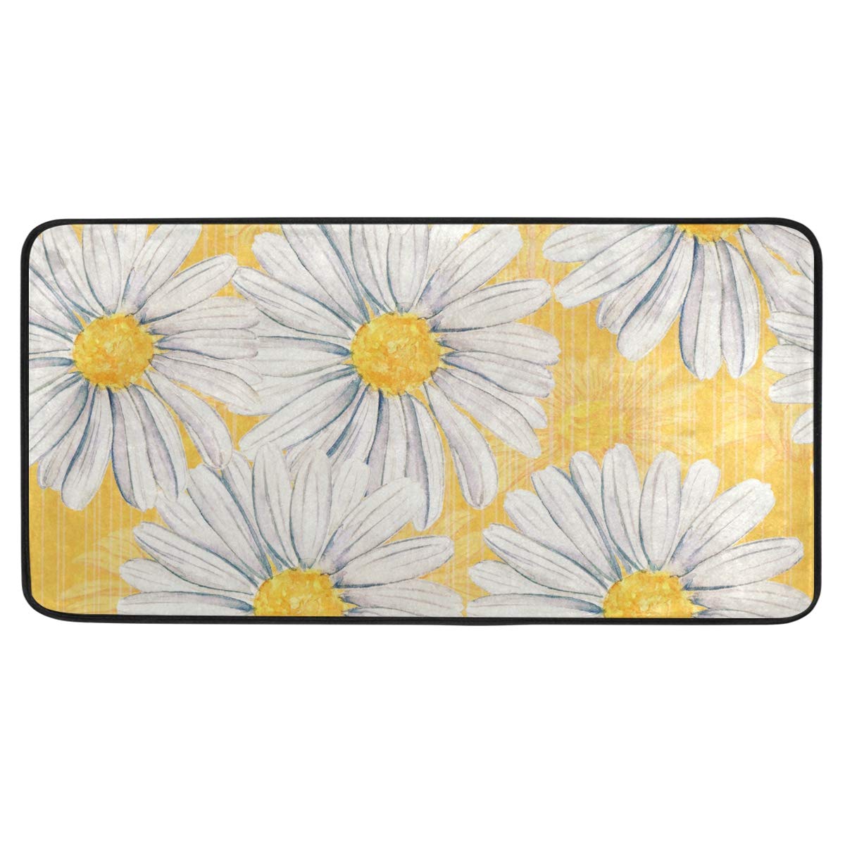 susiyo Kitchen Mat Watercolor Floral Daisy Flowers Kitchen Rug Mat Anti-Fatigue Comfort Floor Mat Non Slip Oil Stain Resistant Easy to Clean Kitchen Rug Bath Rug Carpet for Indoor Outdoor Doormat