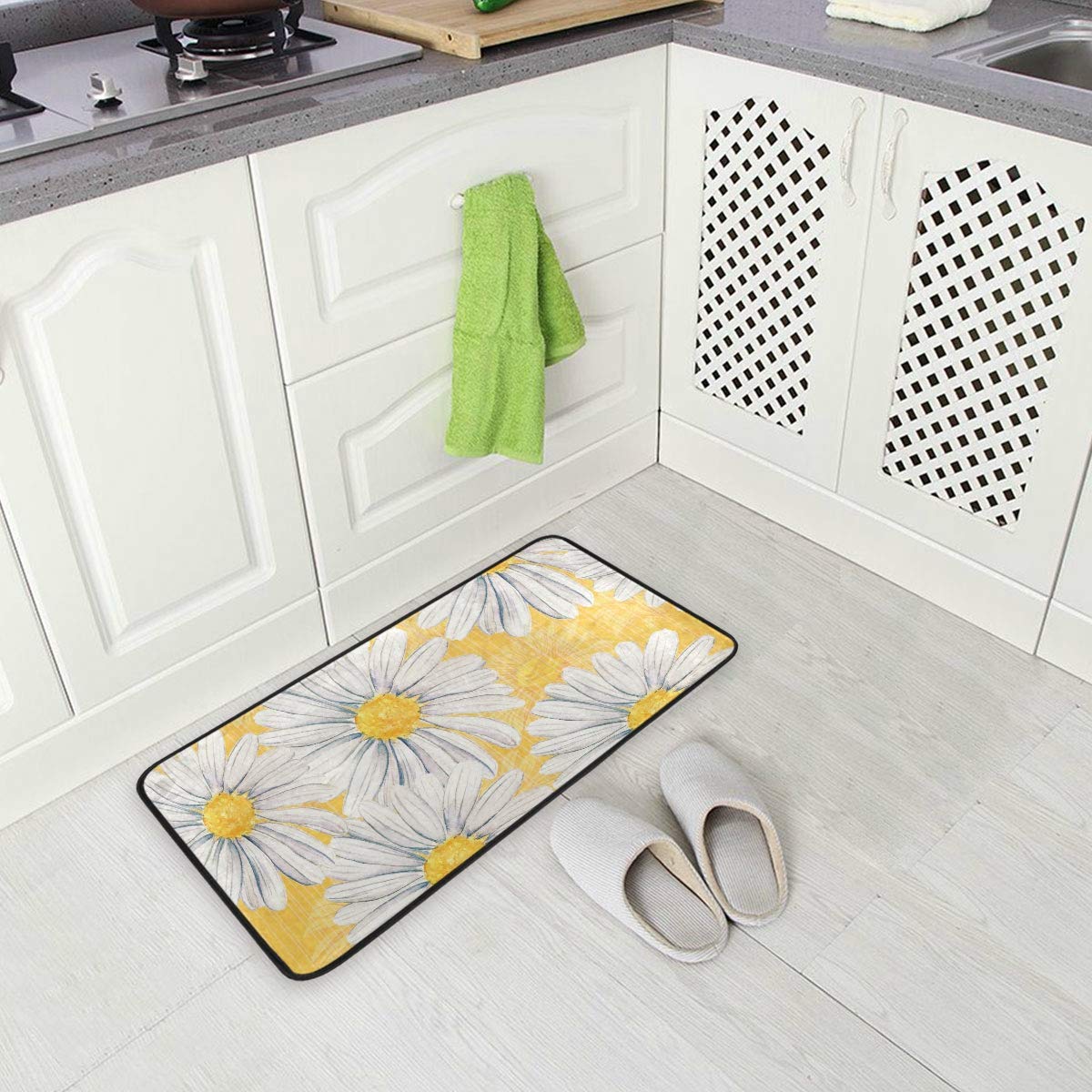 susiyo Kitchen Mat Watercolor Floral Daisy Flowers Kitchen Rug Mat Anti-Fatigue Comfort Floor Mat Non Slip Oil Stain Resistant Easy to Clean Kitchen Rug Bath Rug Carpet for Indoor Outdoor Doormat