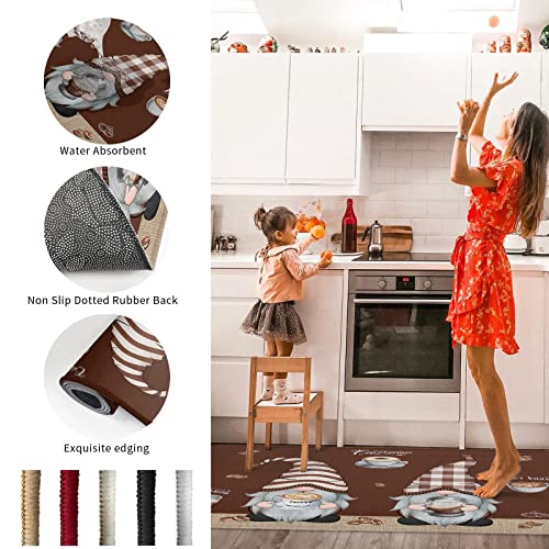 Coffee Gnomes Kitchen Mat Set 2 Piece Kitchen Rugs, Farmhouse Brown Coffee Beans Soft Non-Slip Rubber Backing Floor Mats Doormat Bathroom Runner Area Rug Carpet, 19.7x31.5in + 19.7x47.2in