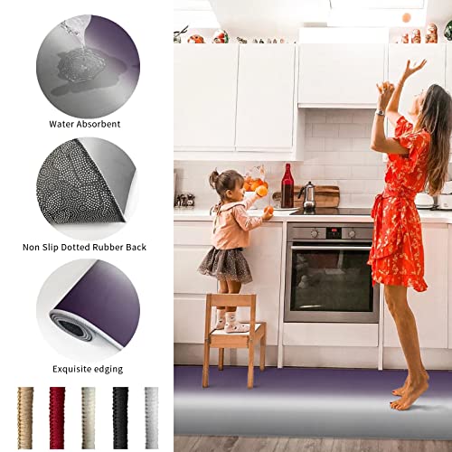 Ombre Kitchen Rug Set 2 Piece, Non Slip Kitchen Rugs and Mats Cushioned Anti Fatigue Kitchen Floor Mat Comfort Standing Kitchen Mat Set Purple Gray Gradient Pattern