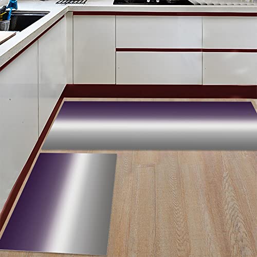 Ombre Kitchen Rug Set 2 Piece, Non Slip Kitchen Rugs and Mats Cushioned Anti Fatigue Kitchen Floor Mat Comfort Standing Kitchen Mat Set Purple Gray Gradient Pattern