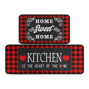 sianseir red and black buffalo plaid kitchen mat set of 2, non slip washable home decor kitchen rugs and mats for floor comfort standing mats for kitchen, sink, office, laundry 17"x47"+17"x30"