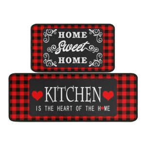 Sianseir Red and Black Buffalo Plaid Kitchen Mat Set of 2, Non Slip Washable Home Decor Kitchen Rugs and Mats for Floor Comfort Standing Mats for Kitchen, Sink, Office, Laundry 17"x47"+17"x30"